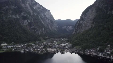 Aerial View of Austrian City. Hallstatt Drone Shot from Hallstatt near the Lake. Stockbeeldmateriaal 252151987