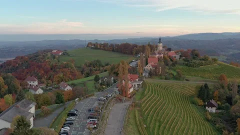 Aerial view of Austrian vilage Kitzeck im Sausal Stock Footage 143066312