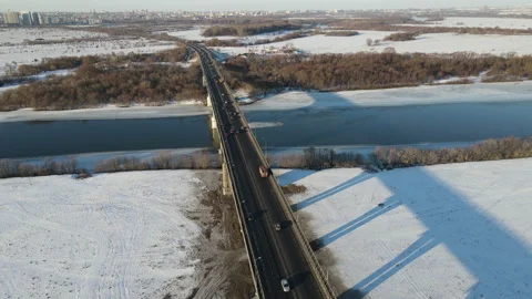 Aerial view of the auto bridge over the river Stock Footage 171434676