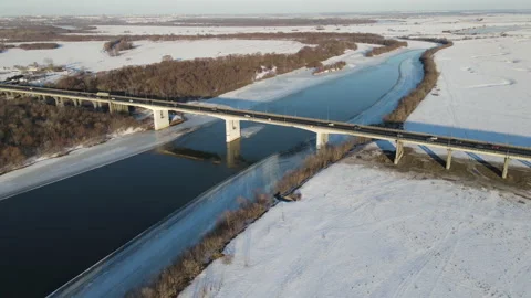 Aerial view of the auto bridge over the river Stock Footage 171435463