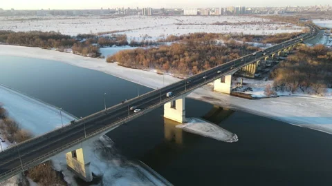 Aerial view of the auto bridge over the river Stock Footage 171440589