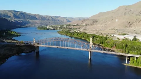 Aerial View Of The Auto Bridge Over Columbia River Washington State Stock Footage 243321144