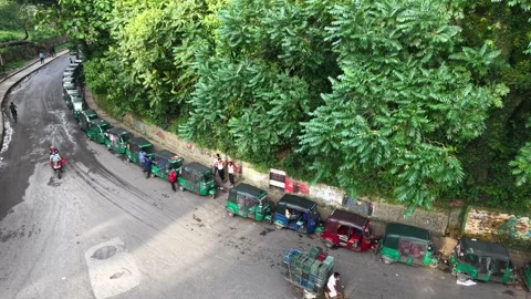 Aerial view of auto-rickshaws parked at CRB Chittagong, Bangladesh. Stock Footage 341574288