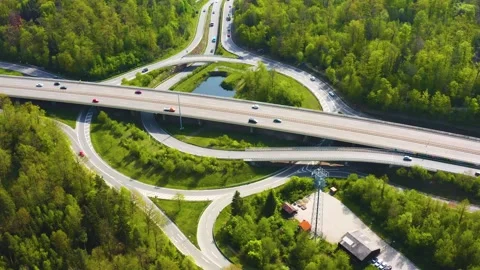 Aerial view of the autobahn crossroad Schattenring Stuttgart Stock Footage 309870567