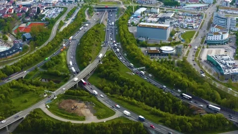 Aerial view of the autobahn triangle Leonberg Stock Footage 309869080