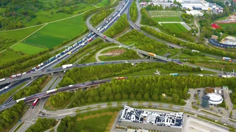 Aerial view of the autobahn triangle Leonberg Stock Footage 309869397