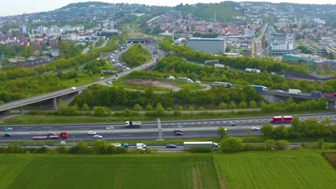 Aerial view of the autobahn triangle Leonberg Stock Footage 309869451