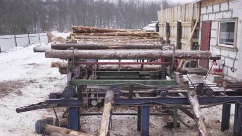 Aerial view of Automated log sorting line. Production of timber from wood Stock Footage 130878723
