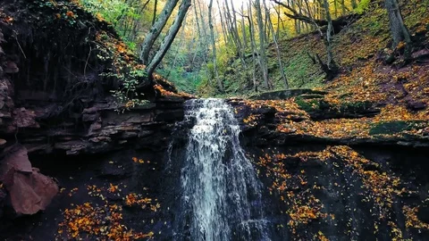 Aerial view of Autumn waterfall Video stock 114577983