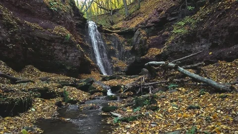 Aerial view of Autumn waterfall Stock Footage 118318310
