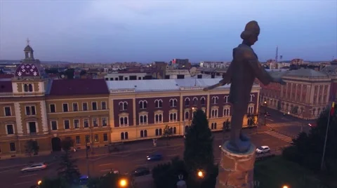 Aerial view of Avram Iancu statue, Cluj Napoca Stock Footage 66444005
