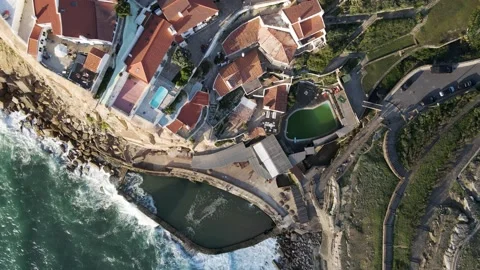 Aerial view of Azenhas do Mar, a small town in Colares municipality, Portugal. Stock Footage 154369009