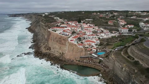 Aerial view of Azenhas do Mar, Portugal Stock Footage 208930720