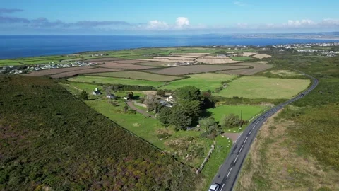 Aerial view of a B road in Cornwall , St Ives , England Stock Footage 247994776