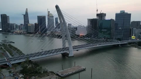 Aerial View of Ba Son Bridge in Ho Chi Minh City, Vietnam Stock Footage 335601951