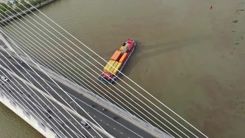 Aerial View of Ba Son Bridge Over the Saigon River in Ho Chi Minh City Stock Footage 340974625
