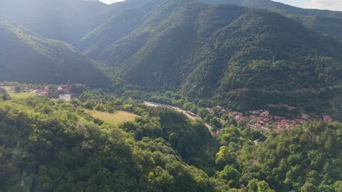 Aerial View of Bachkovo Monastery Complex in Bulgaria Mountain Valley Stock-Footage 344763084