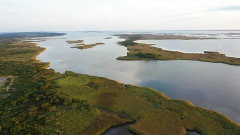 Aerial View of Back Bay and the National Wildlife Refuge Looking South Stock Footage 247991071