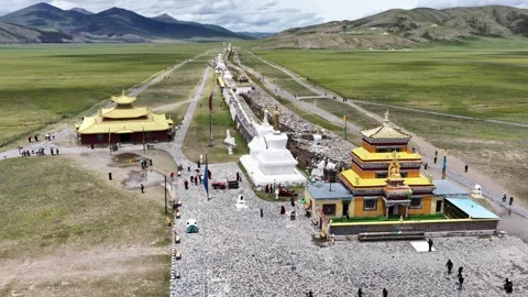 Aerial view of Bage Mani Stone Wall, China. Stock Footage 314709845