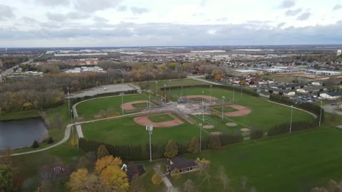 Aerial view of Ball fields in Anderson Park, Kenosha, Wisconsin. Stock Footage 165851040