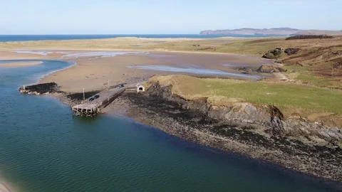 Aerial view of Ballyness Bay and pier in Gortahork, Ireland. Stock Footage 346590685