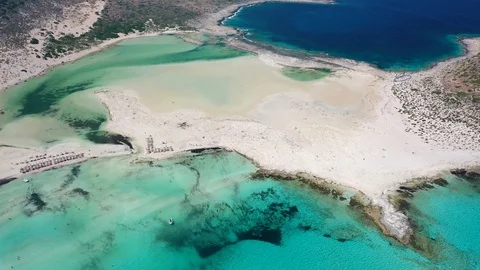 Aerial view on Balos lagoon with sandy sea beach. Crete, Greece. Stock Footage 122445340