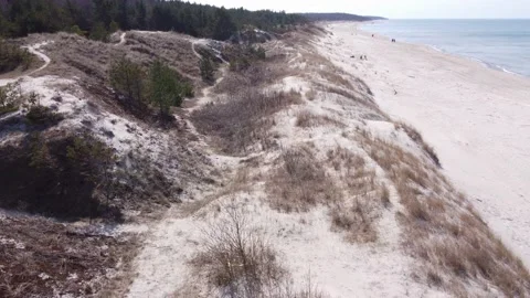 Aerial view of Baltic Sea beach sand dunes, 4K Stock Footage