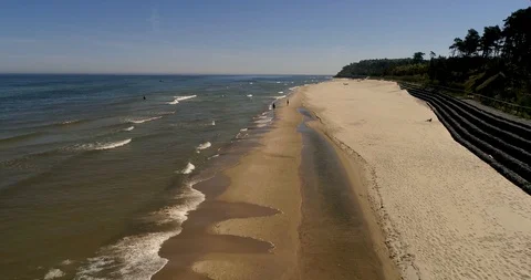 Aerial view of Baltic Sea, beautiful beach, Poland Stock Footage