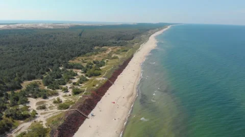 Aerial View of the Baltic Sea Coastline and Curonian Spit National Park, Lithuan Stock Footage 321753616