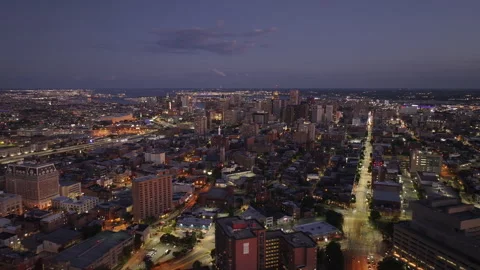 Aerial view of Baltimore at night Stock Footage 345287886