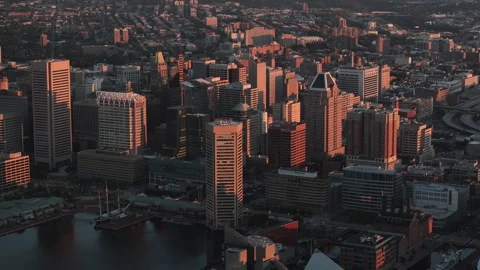 Aerial view of Baltimore at sunrise Stock Footage 345861240