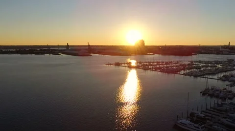 Aerial View of Baltimore Sunset from Canton Stock Footage