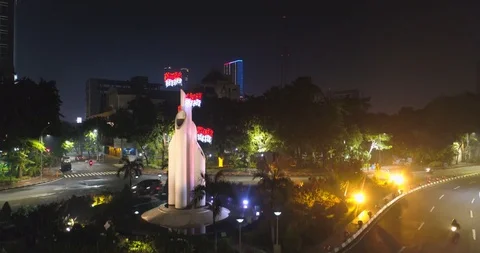 Aerial View of Bamboo Runcing Monument at Sudirman Street Surabaya 動画素材 129248021