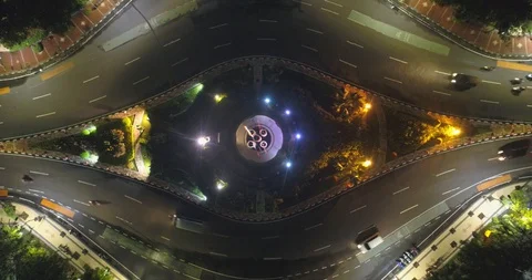 Aerial View of Bamboo Runcing Monument at Sudirman Street Surabaya Stock Footage 129248327