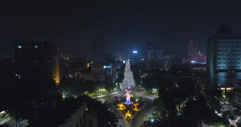 Aerial View of Bamboo Runcing Monument at Sudirman Street Surabaya Stock-Footage 129256575
