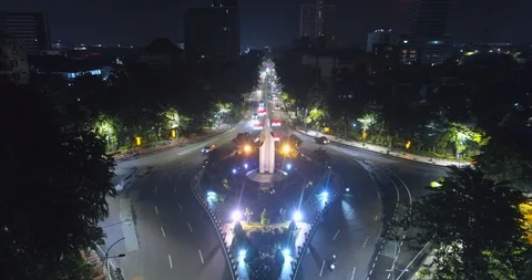 Aerial View of Bamboo Runcing Monument at Sudirman Street Surabaya Stock-Footage 129261524