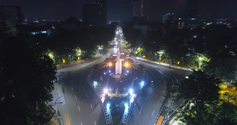 Aerial View of Bamboo Runcing Monument at Sudirman Street Surabaya Video stock 129263439
