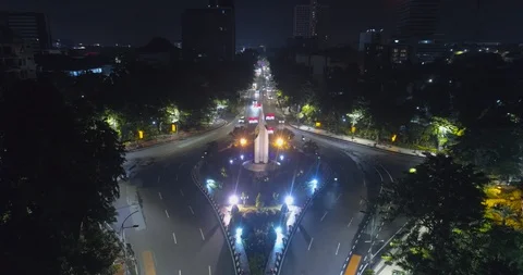 Aerial View of Bamboo Runcing Monument at Sudirman Street Surabaya 動画素材 129263476