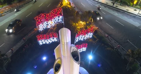 Aerial View of Bamboo Runcing Monument at Sudirman Street Surabaya 库存影片 129265195