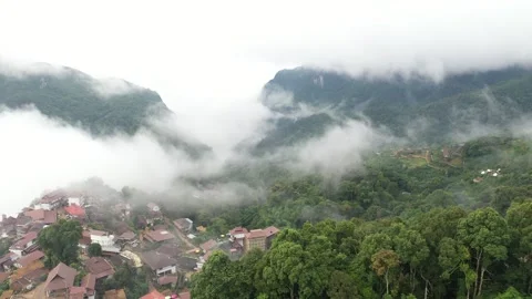 Aerial view Ban Pha Hee with misty fog famous place in Chiang-Rai, Thailand. Video stock 284187223