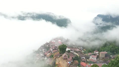 Aerial view Ban Pha Hee with misty fog famous place in Chiang-Rai, Thailand. Video stock 284187240