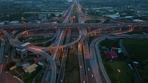 Aerial view of Bangna highway intersection, Bangkok, Thailand. Video stock 321115341