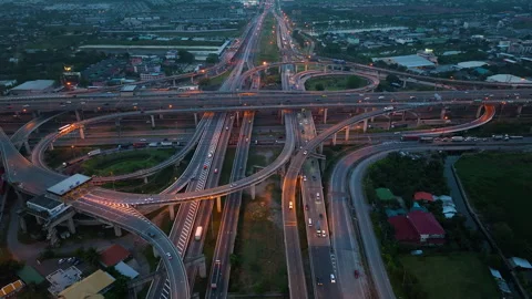Aerial view of Bangna highway intersection, Bangkok, Thailand. Stock Footage 321115392