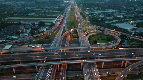 Aerial view of Bangna highway intersection, Bangkok, Thailand. Stock Footage 321115393