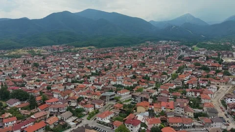 Aerial view of Bansko town and mountains in Bulgaria Stock Footage 343642133