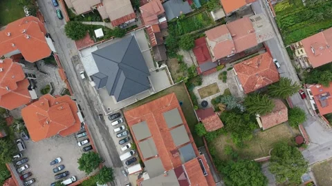 Aerial view of Bansko town rooftops, Bulgaria Stock Footage 343647004