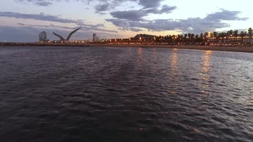 Aerial View of Barcelona Beach Stock Footage 85536795