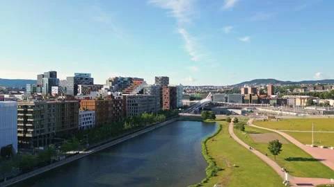 Aerial view of Barcode district in Oslo, Norway. 動画素材 340233070