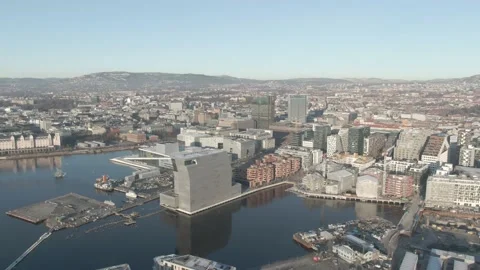 Aerial view on Barcode, Opera, Munch and Sorenga urban area in Oslo, Norway Stock Footage 232534449