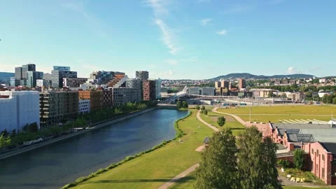 Aerial view of Barcode Project architecture in Oslo, Norway. 動画素材 340232066
